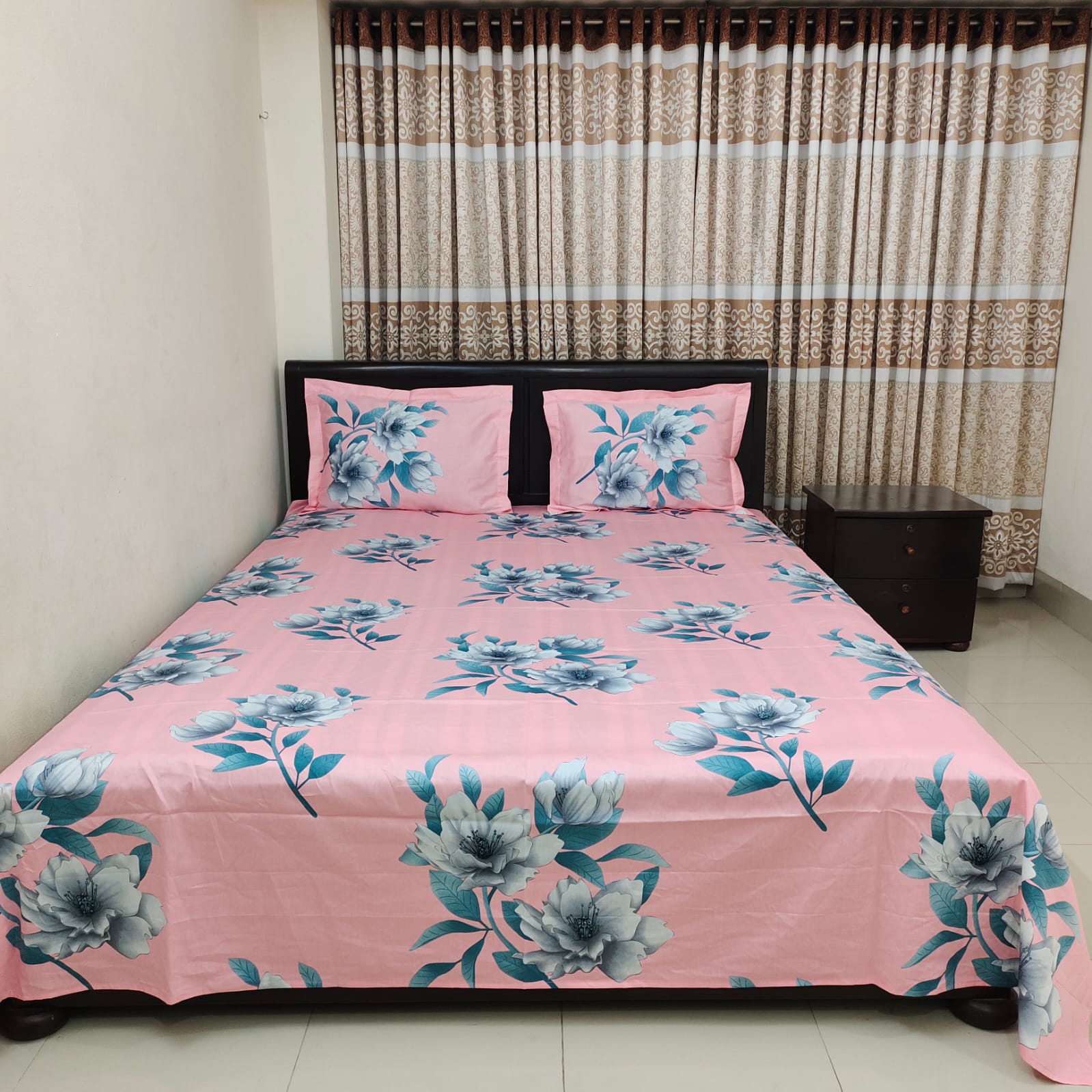 ORTHA LUXURY TWILL - Pink Flower Print Bed Sheet